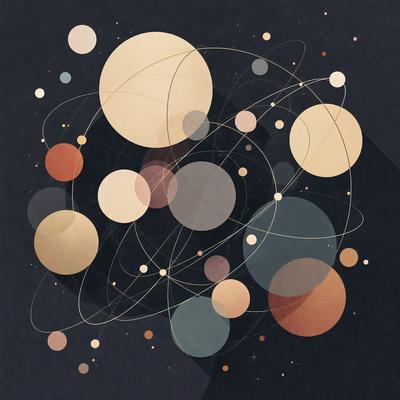 The primary subject of the image is a collection of circles, which are arranged in various sizes and positions. The setting is a dark background, which contrasts with the circles, making them stand out. The visual style is a combination of digital art and illustration, creating a unique and intriguing pattern. The dominant colors are shades of brown and orange, giving the image a warm and earthy tone.